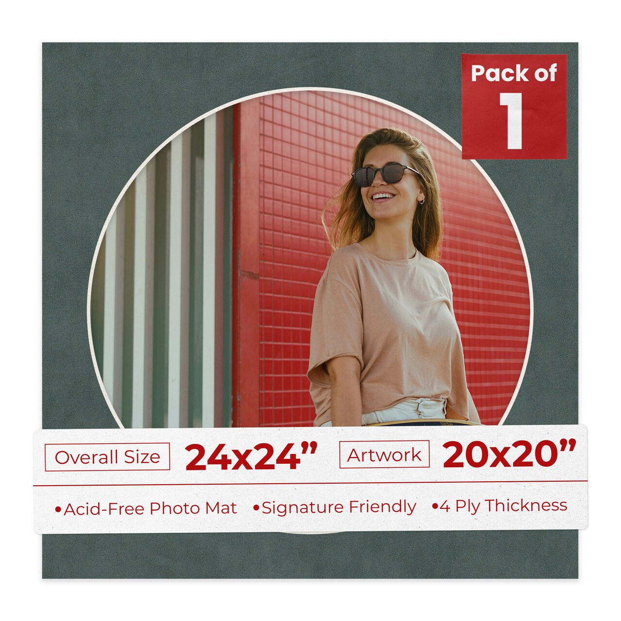 Dark Grey Suede Mat Board for 24x24 Frames - Circle Opening for 20x20 Photos